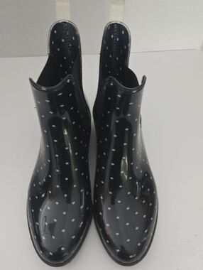 Joe Fresh Navy & White Polka Dot Glossy Ankle Rain Boots